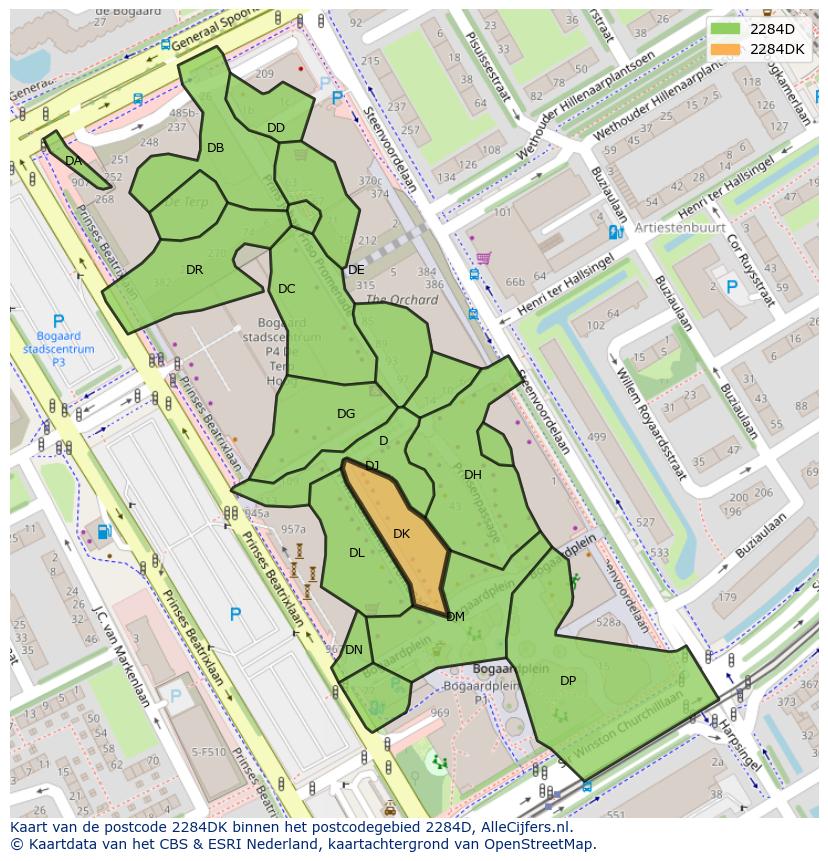 Afbeelding van het postcodegebied 2284 DK op de kaart.