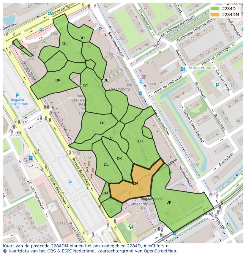 Afbeelding van het postcodegebied 2284 DM op de kaart.