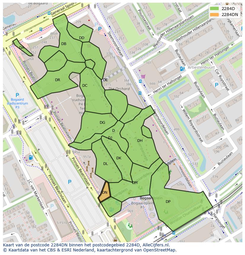 Afbeelding van het postcodegebied 2284 DN op de kaart.