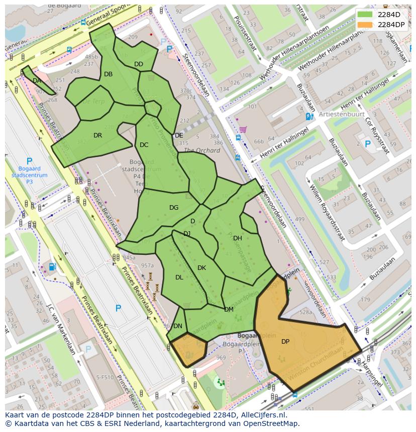 Afbeelding van het postcodegebied 2284 DP op de kaart.