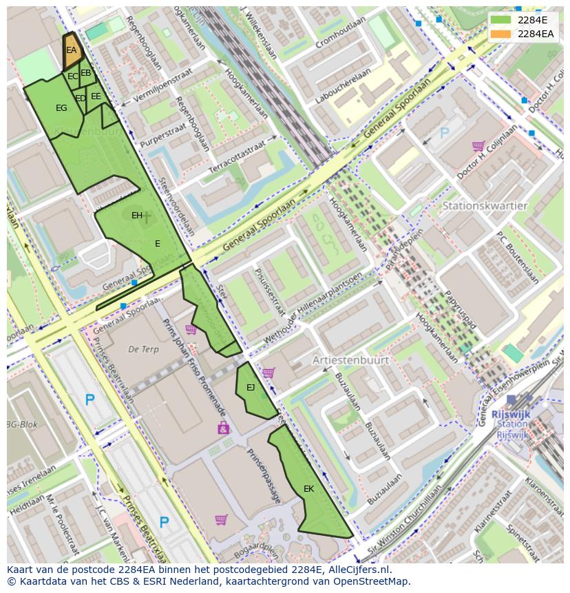 Afbeelding van het postcodegebied 2284 EA op de kaart.