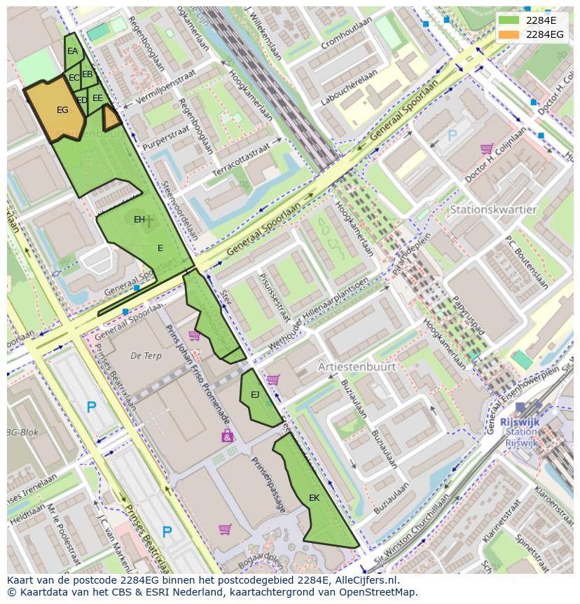 Afbeelding van het postcodegebied 2284 EG op de kaart.