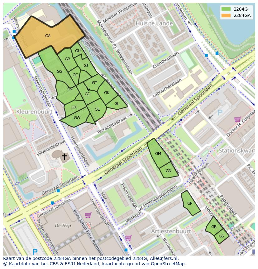 Afbeelding van het postcodegebied 2284 GA op de kaart.