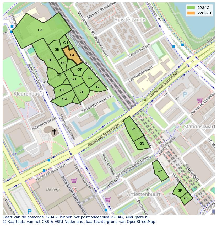 Afbeelding van het postcodegebied 2284 GJ op de kaart.
