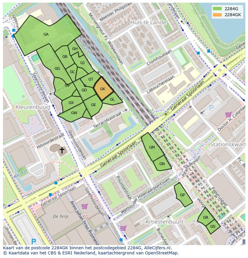 Afbeelding van het postcodegebied 2284 GK op de kaart.