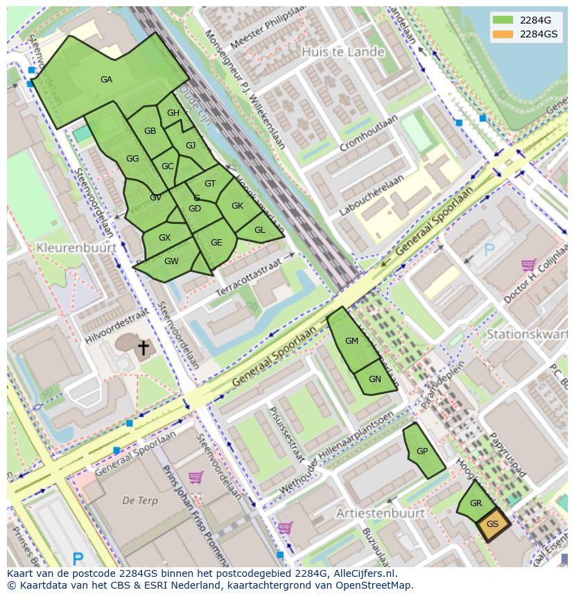 Afbeelding van het postcodegebied 2284 GS op de kaart.