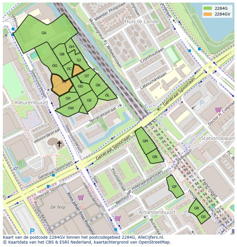 Afbeelding van het postcodegebied 2284 GV op de kaart.