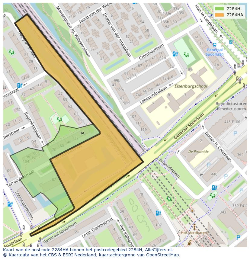 Afbeelding van het postcodegebied 2284 HA op de kaart.