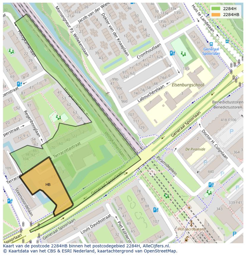 Afbeelding van het postcodegebied 2284 HB op de kaart.
