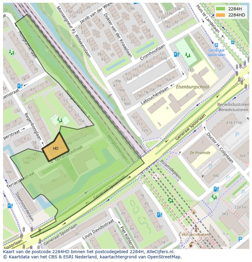 Afbeelding van het postcodegebied 2284 HD op de kaart.