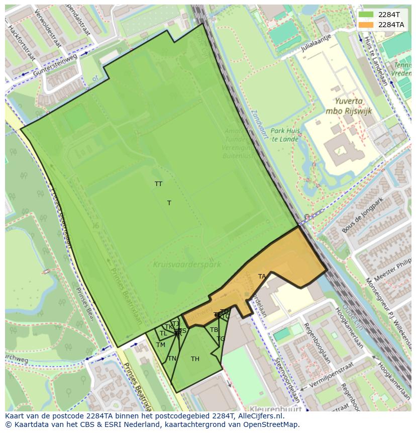 Afbeelding van het postcodegebied 2284 TA op de kaart.