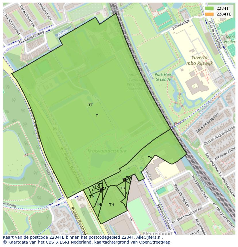 Afbeelding van het postcodegebied 2284 TE op de kaart.
