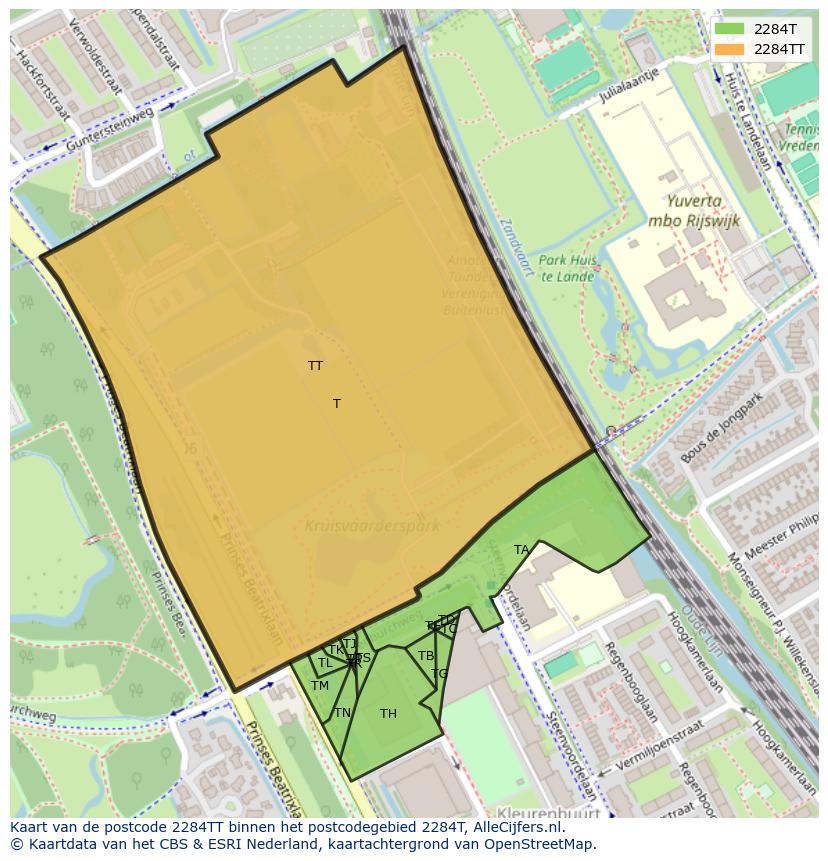Afbeelding van het postcodegebied 2284 TT op de kaart.