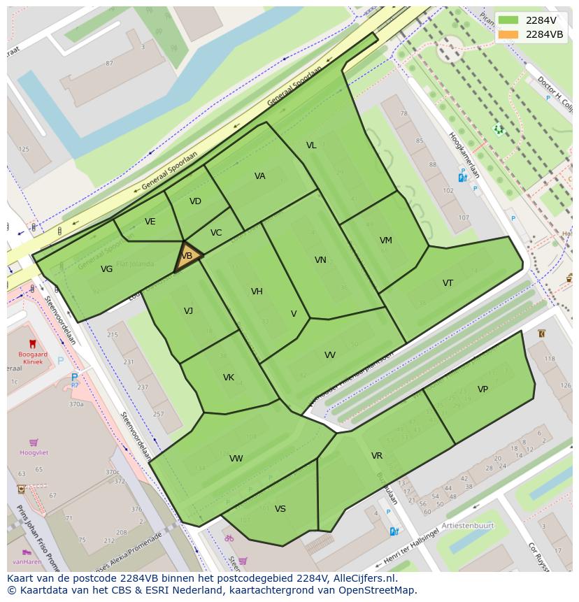 Afbeelding van het postcodegebied 2284 VB op de kaart.