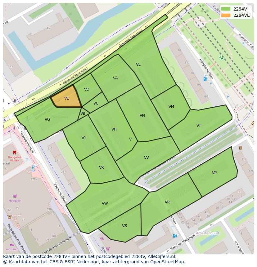 Afbeelding van het postcodegebied 2284 VE op de kaart.