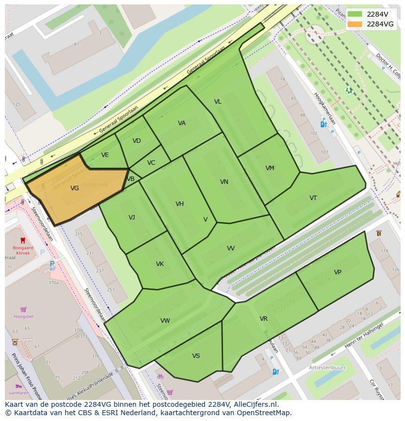 Afbeelding van het postcodegebied 2284 VG op de kaart.