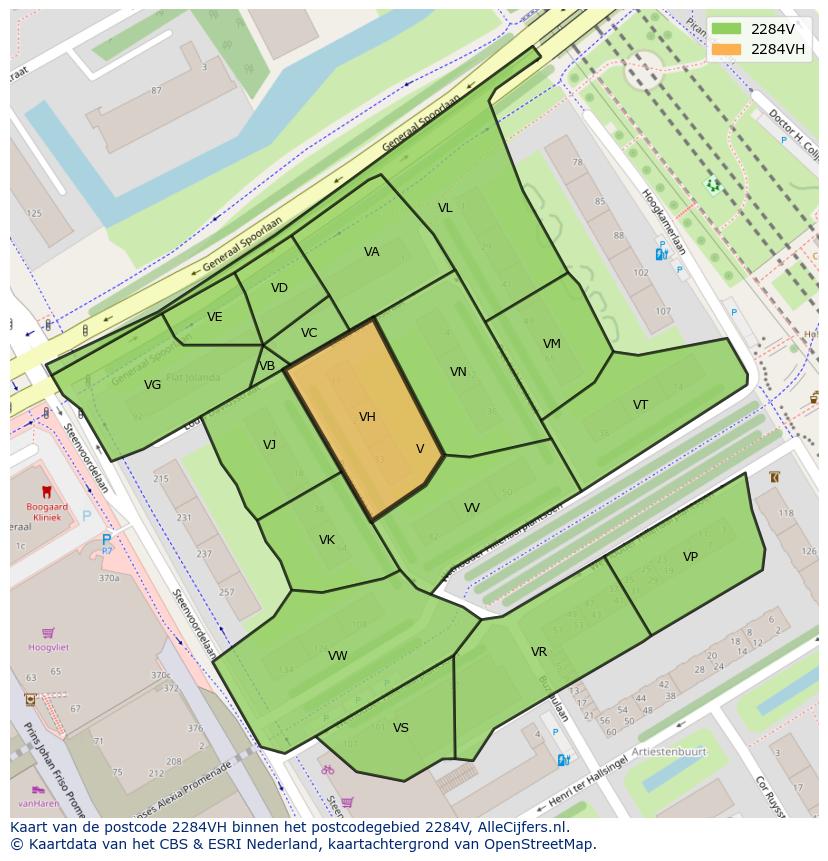Afbeelding van het postcodegebied 2284 VH op de kaart.