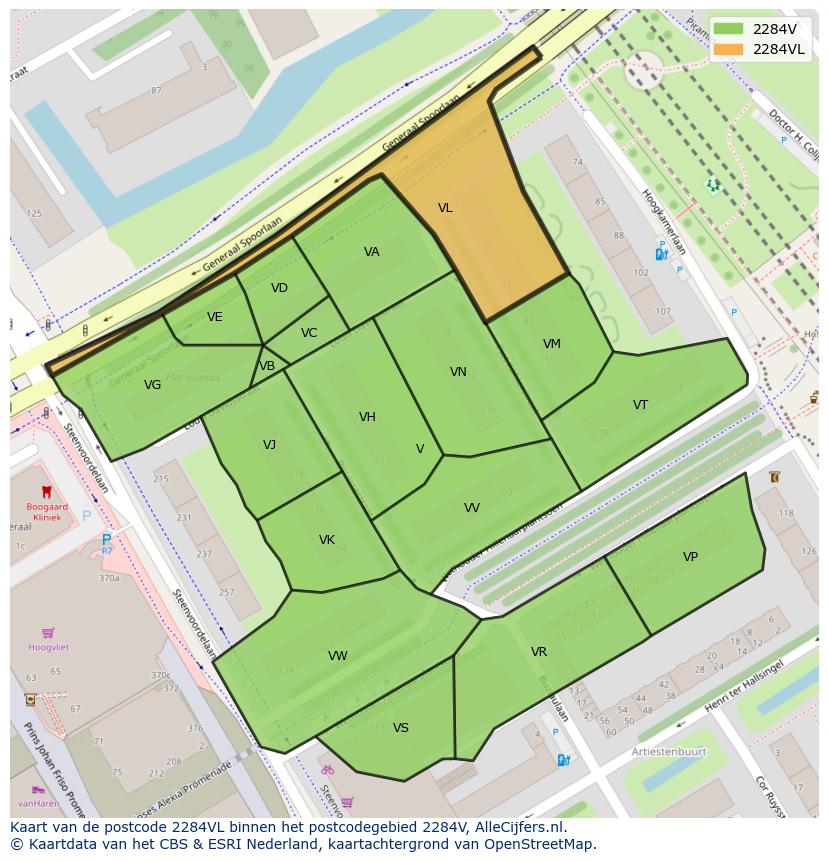 Afbeelding van het postcodegebied 2284 VL op de kaart.