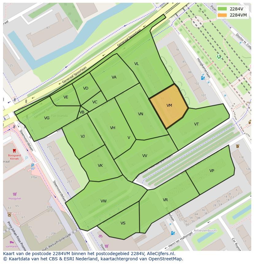 Afbeelding van het postcodegebied 2284 VM op de kaart.