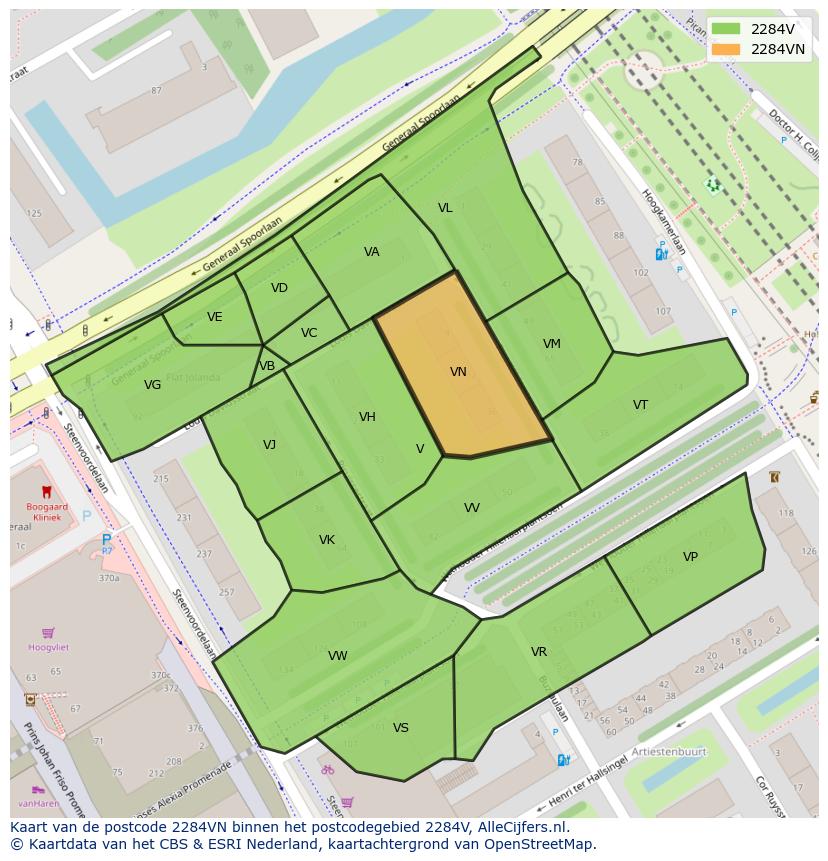 Afbeelding van het postcodegebied 2284 VN op de kaart.