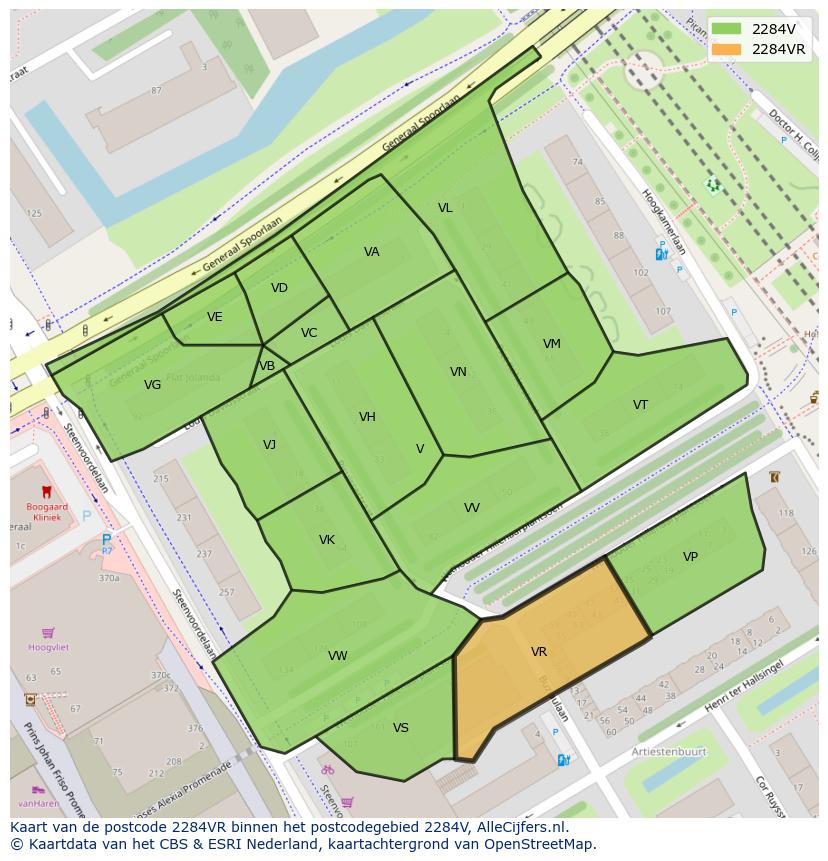 Afbeelding van het postcodegebied 2284 VR op de kaart.