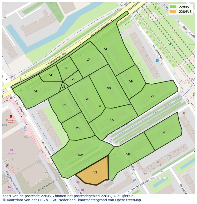 Afbeelding van het postcodegebied 2284 VS op de kaart.