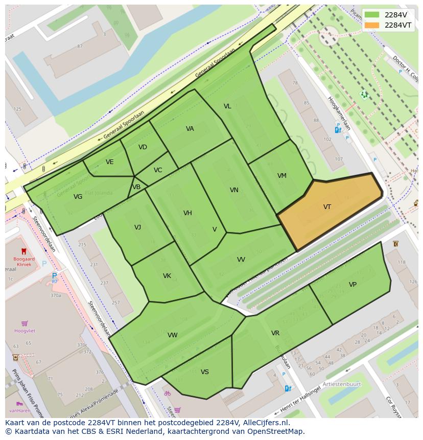 Afbeelding van het postcodegebied 2284 VT op de kaart.