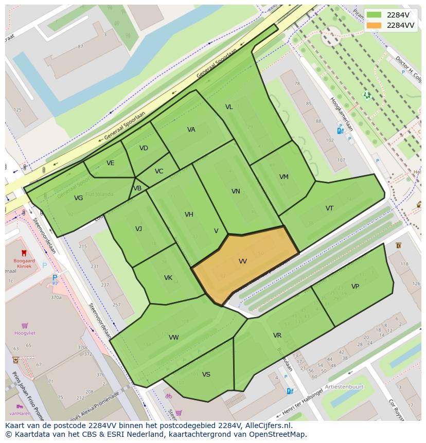 Afbeelding van het postcodegebied 2284 VV op de kaart.