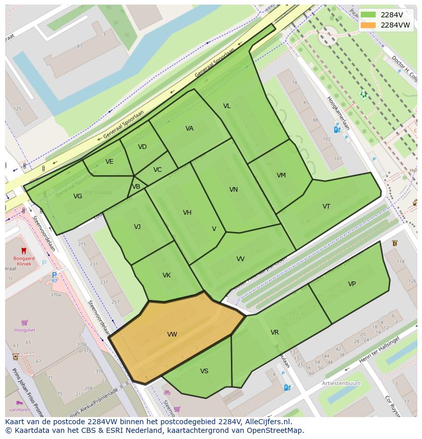 Afbeelding van het postcodegebied 2284 VW op de kaart.