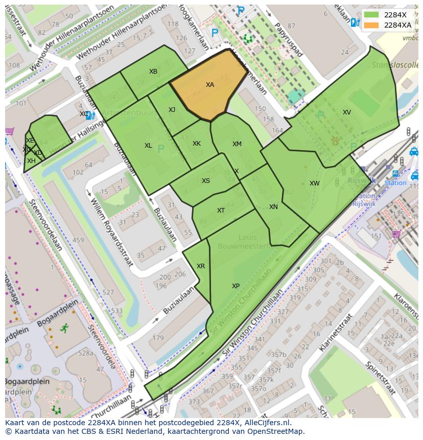 Afbeelding van het postcodegebied 2284 XA op de kaart.