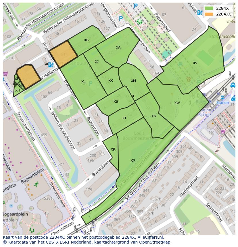 Afbeelding van het postcodegebied 2284 XC op de kaart.
