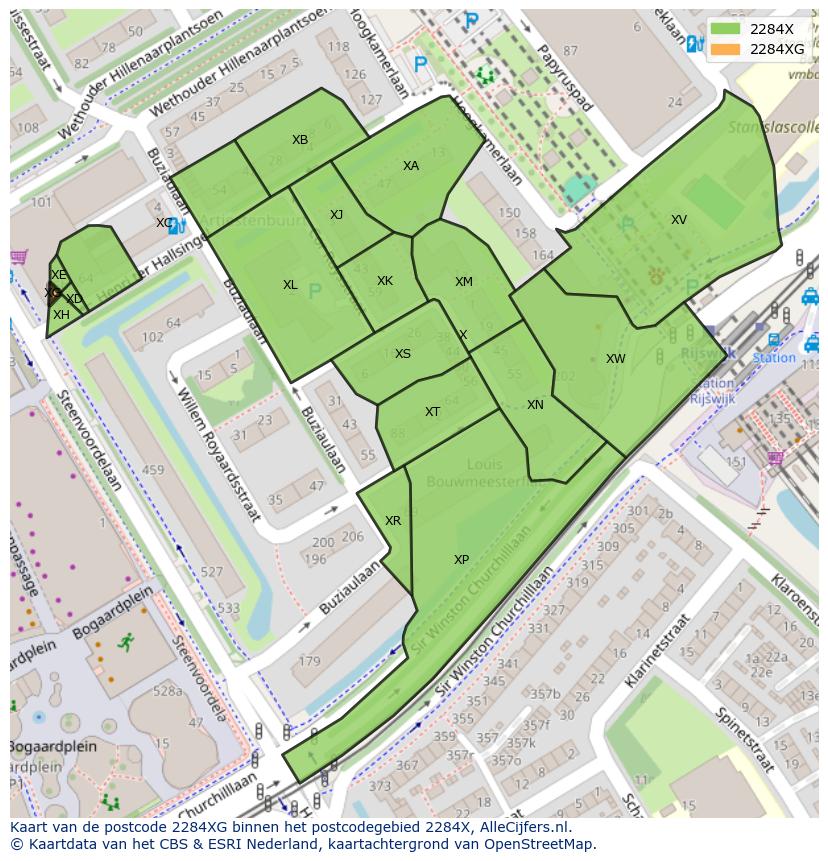 Afbeelding van het postcodegebied 2284 XG op de kaart.