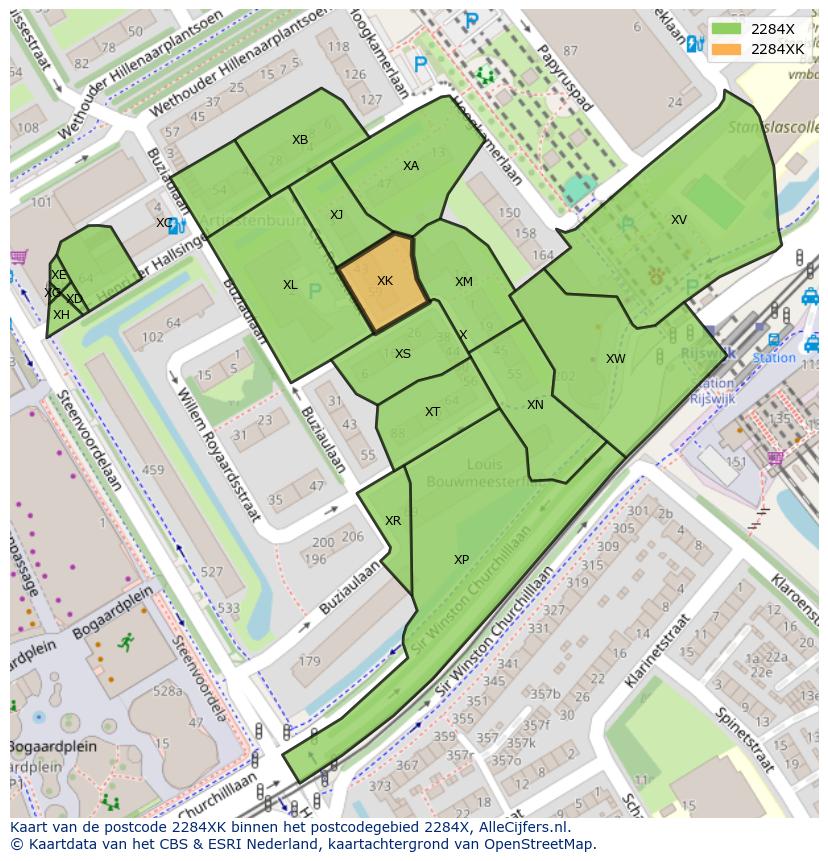 Afbeelding van het postcodegebied 2284 XK op de kaart.
