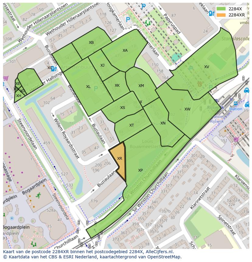 Afbeelding van het postcodegebied 2284 XR op de kaart.