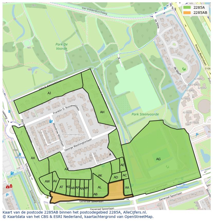 Afbeelding van het postcodegebied 2285 AB op de kaart.