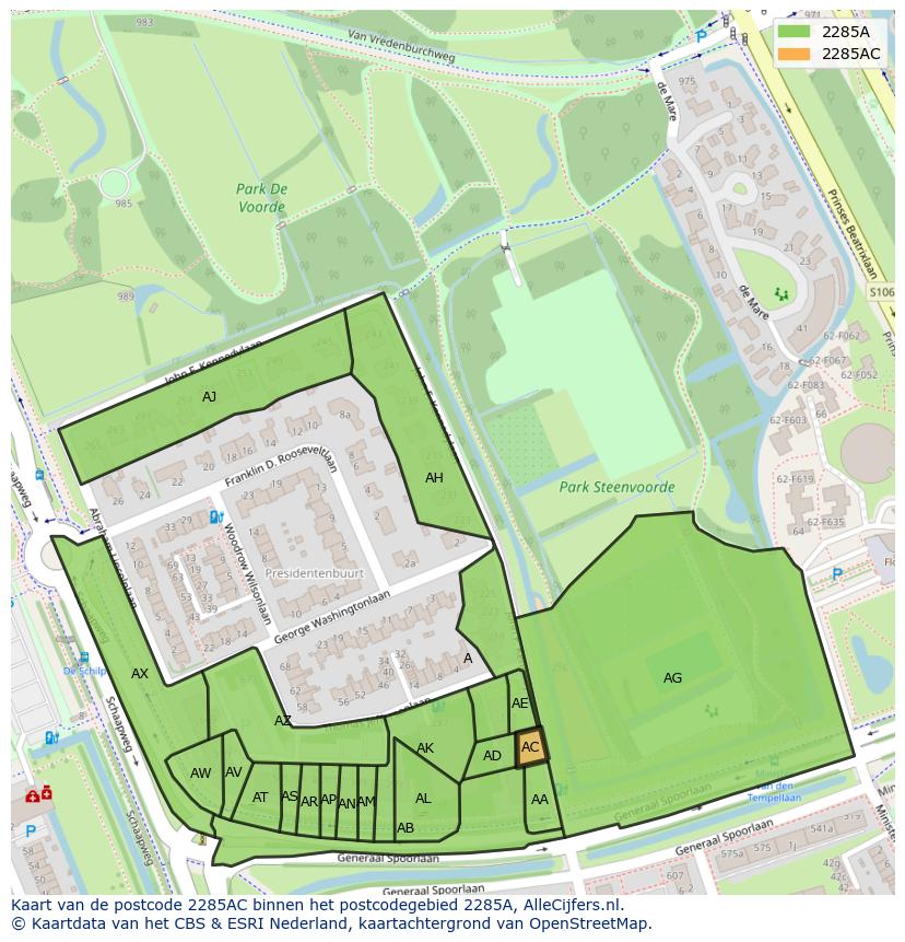 Afbeelding van het postcodegebied 2285 AC op de kaart.