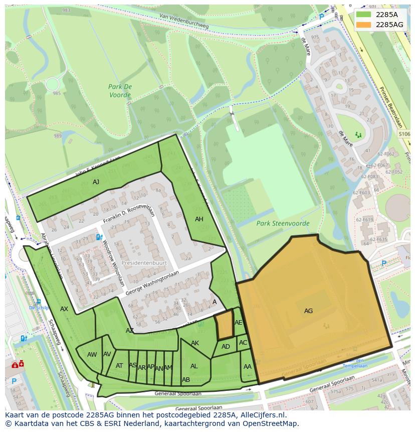 Afbeelding van het postcodegebied 2285 AG op de kaart.