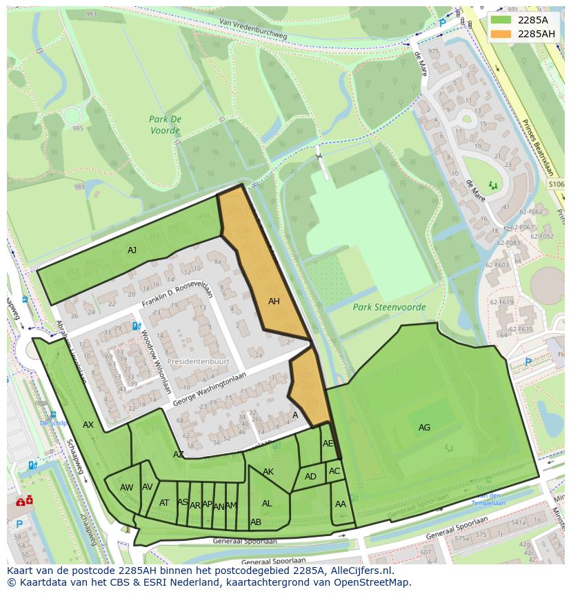 Afbeelding van het postcodegebied 2285 AH op de kaart.