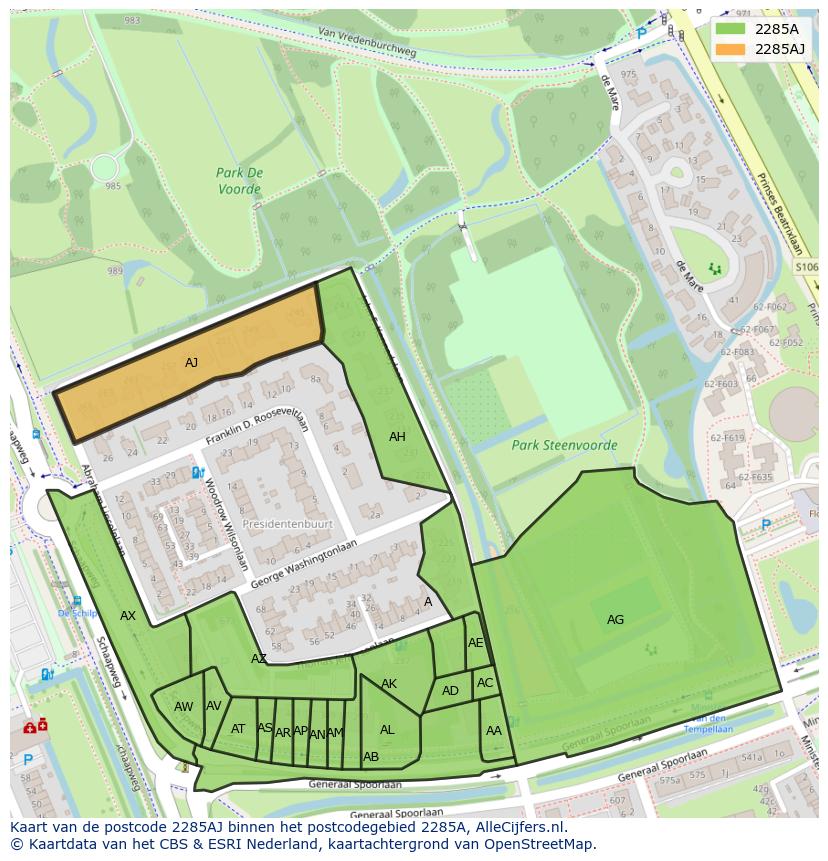 Afbeelding van het postcodegebied 2285 AJ op de kaart.