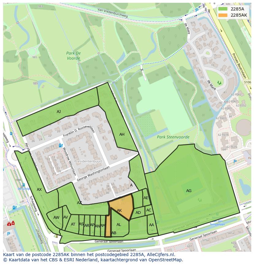 Afbeelding van het postcodegebied 2285 AK op de kaart.