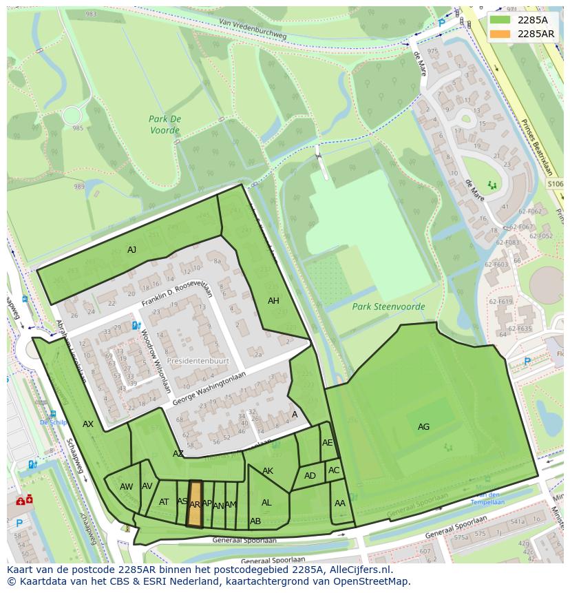 Afbeelding van het postcodegebied 2285 AR op de kaart.