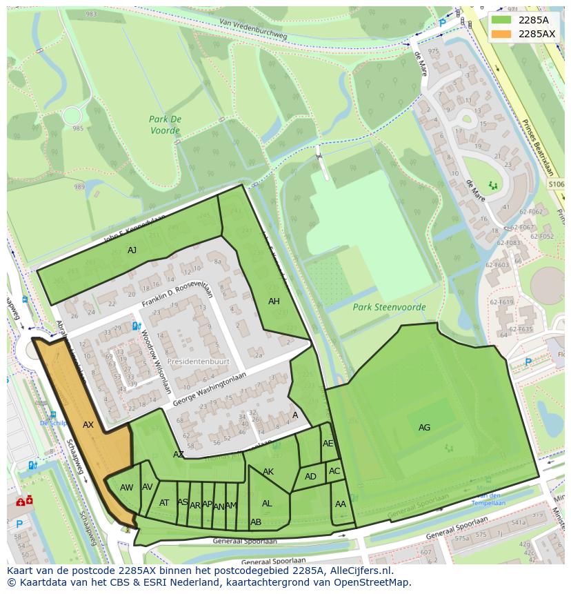 Afbeelding van het postcodegebied 2285 AX op de kaart.