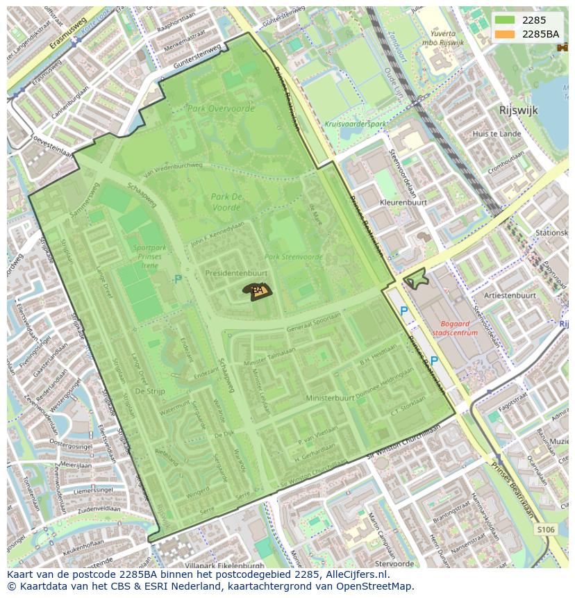 Afbeelding van het postcodegebied 2285 BA op de kaart.