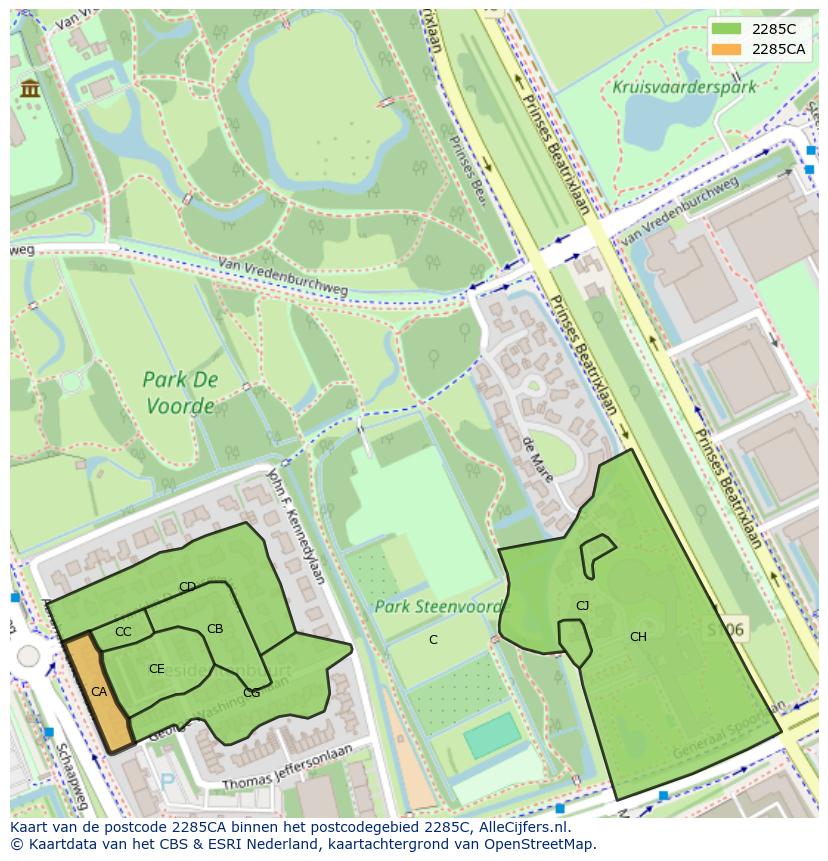 Afbeelding van het postcodegebied 2285 CA op de kaart.
