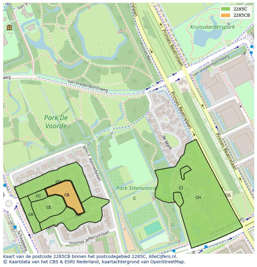 Afbeelding van het postcodegebied 2285 CB op de kaart.