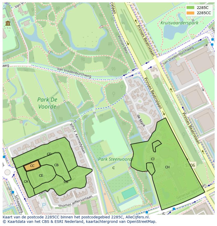 Afbeelding van het postcodegebied 2285 CC op de kaart.
