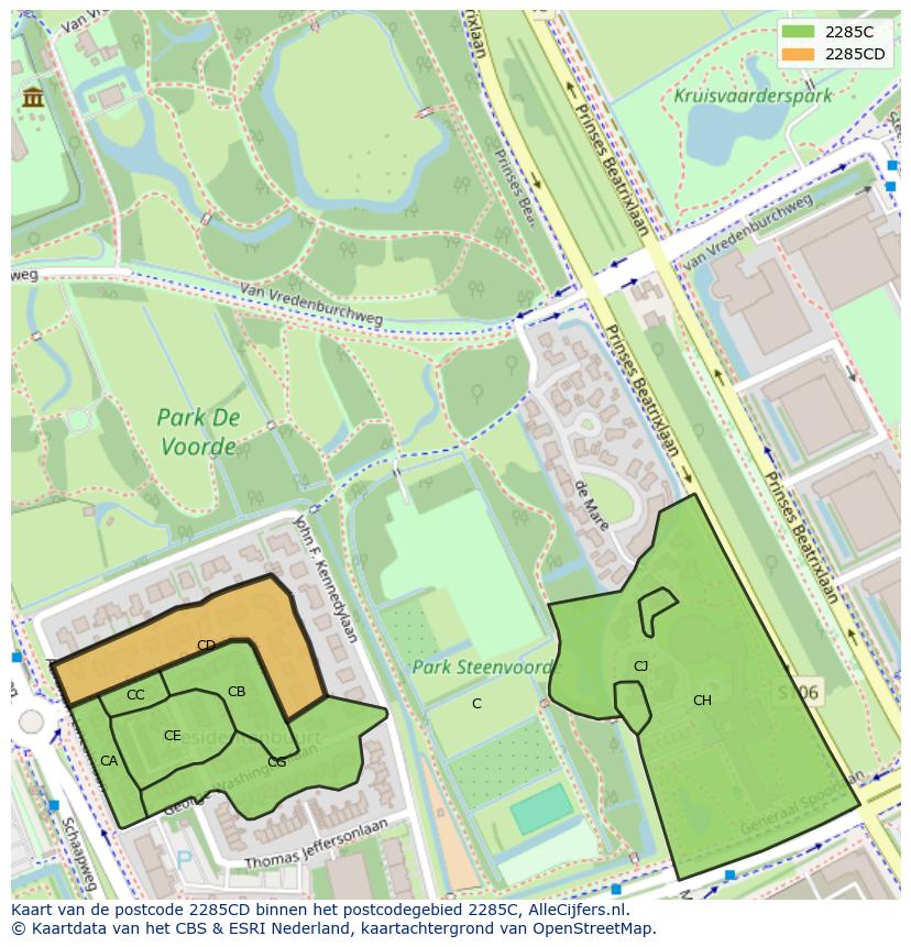 Afbeelding van het postcodegebied 2285 CD op de kaart.