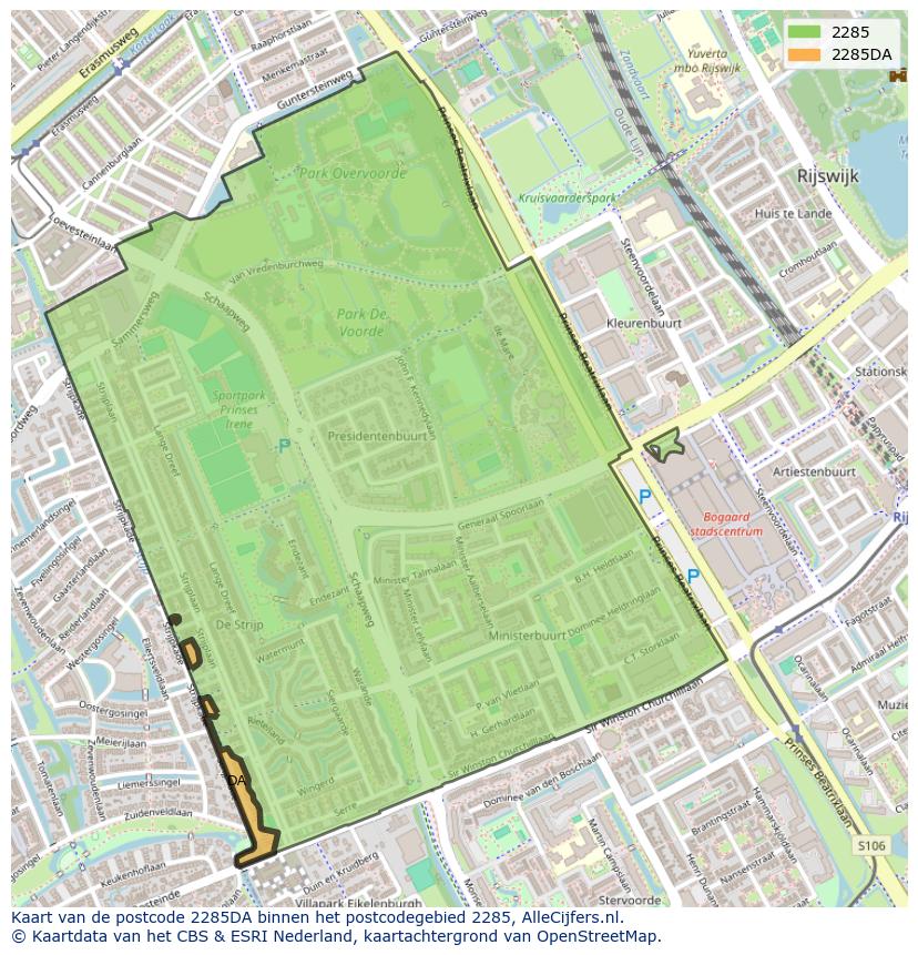 Afbeelding van het postcodegebied 2285 DA op de kaart.
