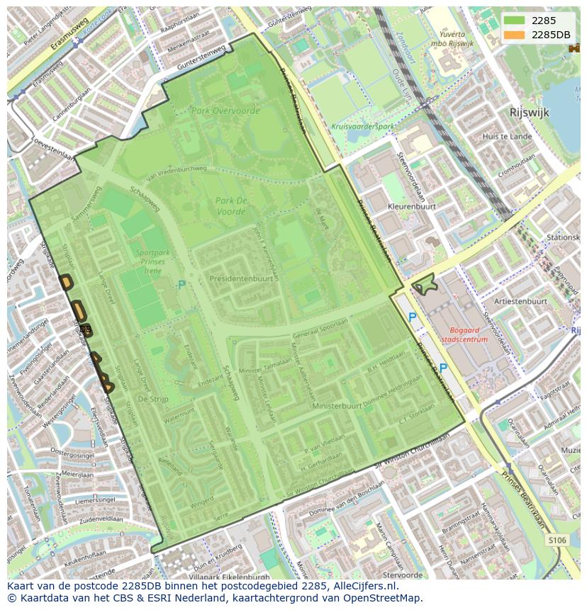 Afbeelding van het postcodegebied 2285 DB op de kaart.