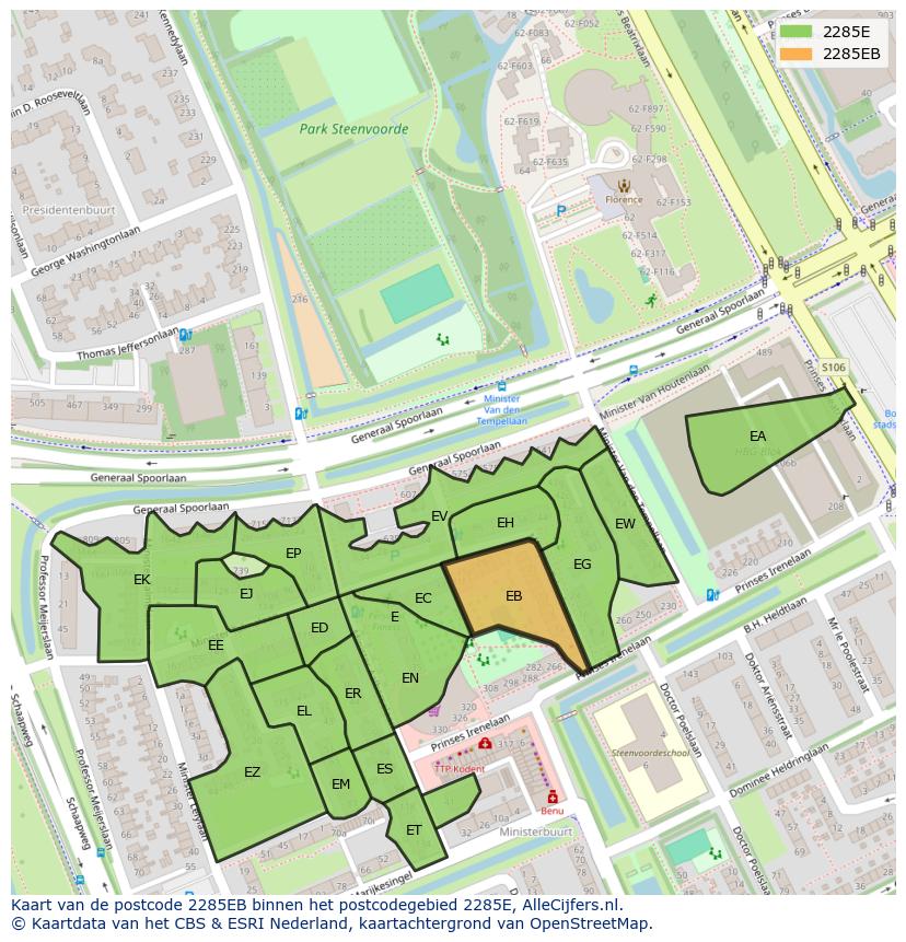 Afbeelding van het postcodegebied 2285 EB op de kaart.